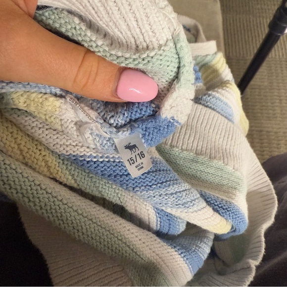 Abercrombie Girls Crochet Tank Top Blue Yellow Cream Stiped - Picture 5 of 5